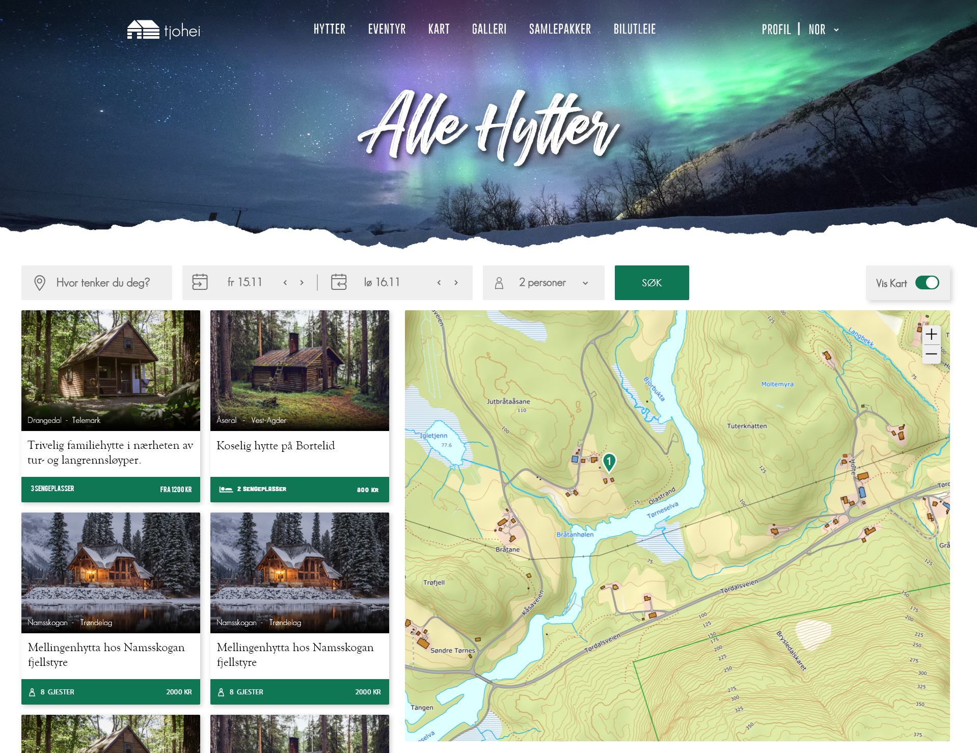 Screenshot of the Cabin overview page of tjohei.